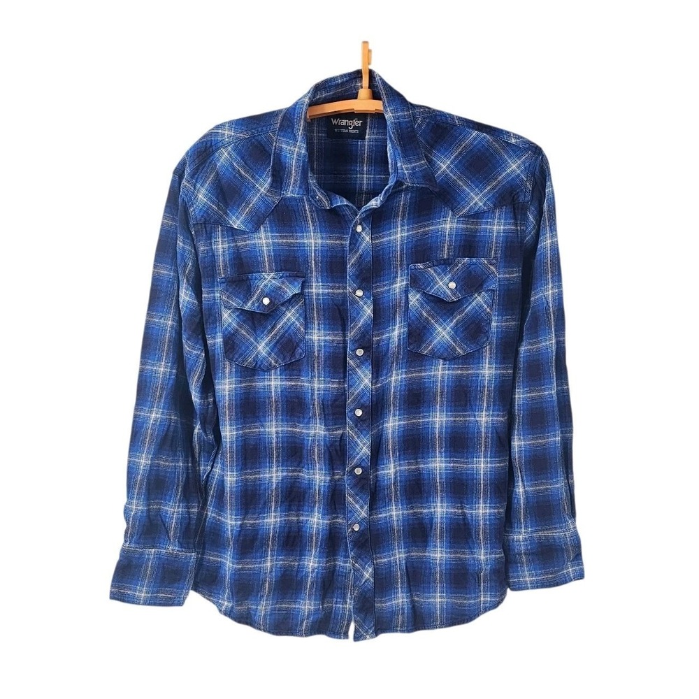 Wrangler‎ Western Shirt Mens XL Plaid Flannel Pearl Snap Cowboy Rodeo